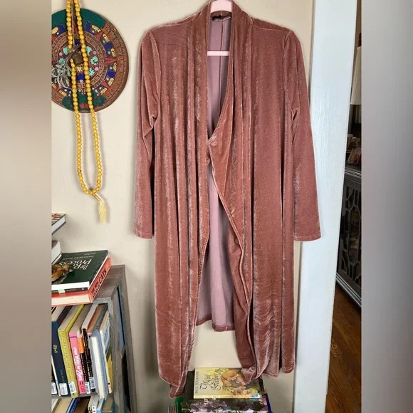 Suzanne Betro SB Mauve Pink Velvet Duster Kimono Cardigan Sz Large L - Picture 3 of 16